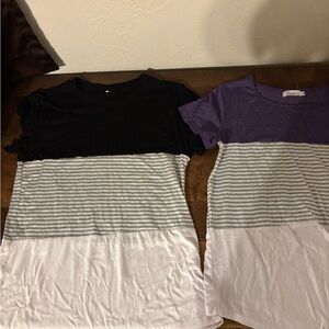 Casual Black and Purple Striped Women's Tees